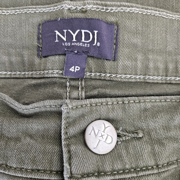 NYDJ Dayla Wide Cuff Capri Jeans Olive Green Embroidered Denim Petite 4P - Picture 5 of 9